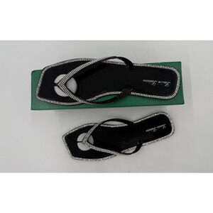 Lauren Lorraine Jellys Thong Sandal Square Toe Size 9.5 Rhinestones Tampa Black